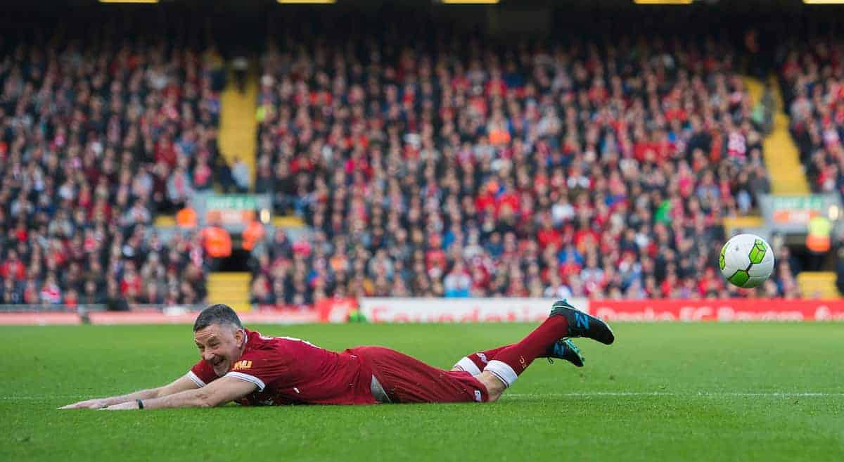 LIVERPOOL, ENGLAND - Saturday, March 24, 2018J. John Aldridge of Liverpool Legends reacts during the LFC Foundation charity match between Liverpool FC Legends and FC Bayern Munich Legends at Anfield. (Pic by Peter Powell/Propaganda)