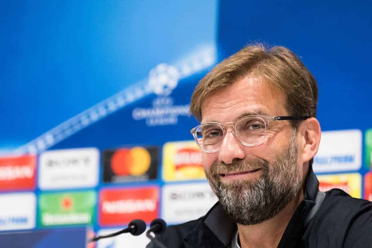 LIVERPOOL, ENGLAND - Tuesday, April 3, 2018: Liverpool's manager Jürgen Klopp during a press conference ahead of the UEFA Champions League Quarter-Final 1st Leg match between Liverpool FC and Manchester City FC at Anfield. (Pic by Paul Greenwood/Propaganda)