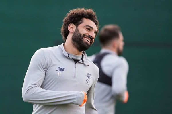 LIVERPOOL, ENGLAND - Tuesday, April 3, 2018: Liverpool's Mohamed Salah during a training session at Melwood Training Ground ahead of the UEFA Champions League Quarter-Final 1st Leg match between Liverpool FC and Manchester City FC. (Pic by Paul Greenwood/Propaganda)