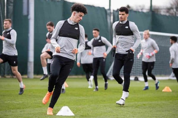 LIVERPOOL, ENGLAND - Tuesday, April 3, 2018: Liverpool's Curtis Jones during a training session at Melwood Training Ground ahead of the UEFA Champions League Quarter-Final 1st Leg match between Liverpool FC and Manchester City FC. (Pic by Paul Greenwood/Propaganda)