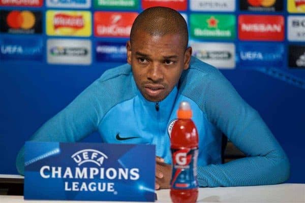 MANCHESTER, ENGLAND - Monday, April 9, 2018: Manchester City's Fernando Luiz Roza 'Fernandinho' during a press conference at the City Football Academy ahead of the UEFA Champions League Quarter-Final 2nd Leg match between Manchester City FC and Liverpool FC. (Pic by David Rawcliffe/Propaganda)