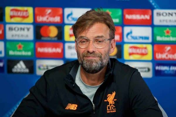 MANCHESTER, ENGLAND - Monday, April 9, 2018: Liverpool's manager Jürgen Klopp during a press conference at the City Football Academy ahead of the UEFA Champions League Quarter-Final 2nd Leg match between Manchester City FC and Liverpool FC. (Pic by David Rawcliffe/Propaganda)