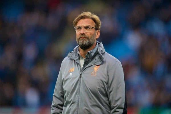 MANCHESTER, ENGLAND - Tuesday, April 10, 2018: Liverpool's manager Jürgen Klopp before the UEFA Champions League Quarter-Final 2nd Leg match between Manchester City FC and Liverpool FC at the City of Manchester Stadium. (Pic by David Rawcliffe/Propaganda)