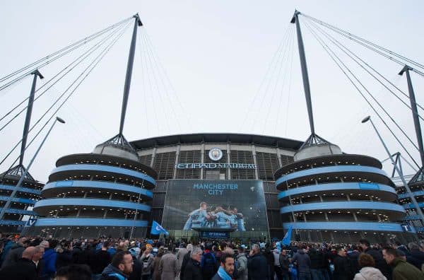 MANCHESTER, ENGLAND - Tuesday, April 10, 2018: A general view of the main entrance of the stadium before the UEFA Champions League Quarter-Final 2nd Leg match between Manchester City FC and Liverpool FC at the City of Manchester Stadium. (Pic by Peter Powell/Propaganda)