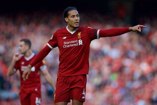 LIVERPOOL, ENGLAND - Saturday, April 14, 2018: Liverpool's Virgil van Dijk during the FA Premier League match between Liverpool FC and AFC Bournemouth at Anfield. (Pic by Laura Malkin/Propaganda)