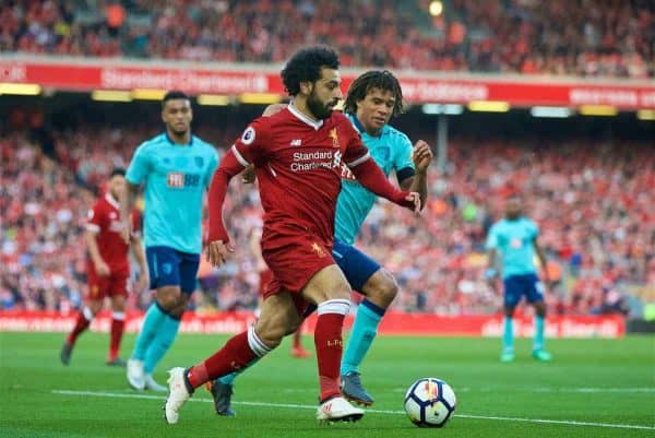 LIVERPOOL, ENGLAND - Saturday, April 14, 2018: Liverpool's Mohamed Salah during the FA Premier League match between Liverpool FC and AFC Bournemouth at Anfield. (Pic by Laura Malkin/Propaganda)