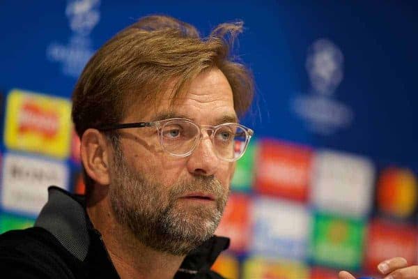 LIVERPOOL, ENGLAND - Monday, April 23, 2018: Liverpool's manager Jürgen Klopp during a press conference at Anfield ahead of the UEFA Champions League Semi-Final 1st Leg match between Liverpool FC and AS Roma. (Pic by David Rawcliffe/Propaganda)