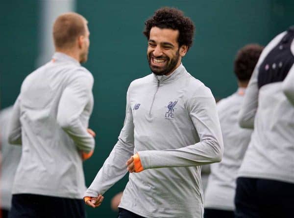 LIVERPOOL, ENGLAND - Monday, April 23, 2018: Liverpool's Mohamed Salah during a training session at Melwood Training Ground ahead of the UEFA Champions League Semi-Final 1st Leg match between Liverpool FC and AS Roma. (Pic by David Rawcliffe/Propaganda)