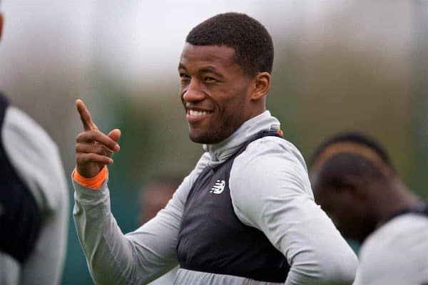 LIVERPOOL, ENGLAND - Monday, April 23, 2018: Liverpool's Georginio Wijnaldum during a training session at Melwood Training Ground ahead of the UEFA Champions League Semi-Final 1st Leg match between Liverpool FC and AS Roma. (Pic by David Rawcliffe/Propaganda)