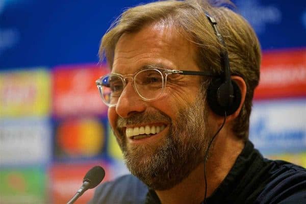 ROME, ITALY - Tuesday, May 1, 2018: Liverpool's manager Jürgen Klopp during a press conference at the Stadio Olimpico ahead of the UEFA Champions League Semi-Final 2nd Leg match between AS Roma and Liverpool FC. Liverpool lead 5-2 from the 1st Leg. (Pic by David Rawcliffe/Propaganda)