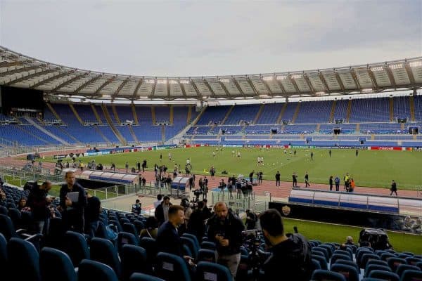 Stadio Olimpico during a Liverpool training session ahead of the UEFA Champions League Semi-Final 2nd Leg match between AS Roma and Liverpool FC. Liverpool lead 5-2 from the 1st Leg. (Pic by David Rawcliffe/Propaganda)