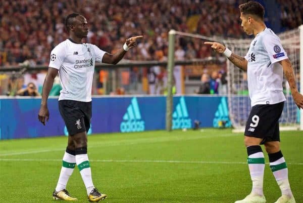 ROME, ITALY - Wednesday, May 2, 2018: Liverpool's Sadio Manes celebrates scoring the first goal during the UEFA Champions League Semi-Final 2nd Leg match between AS Roma and Liverpool FC at the Stadio Olimpico. (Pic by David Rawcliffe/Propaganda)