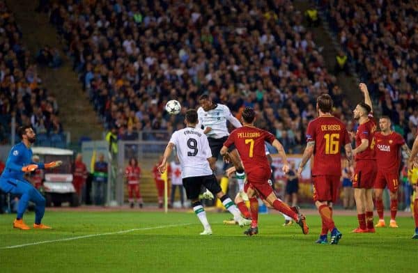 ROME, ITALY - Wednesday, May 2, 2018: Liverpool's Georginio Wijnaldum scores the second goal during the UEFA Champions League Semi-Final 2nd Leg match between AS Roma and Liverpool FC at the Stadio Olimpico. (Pic by David Rawcliffe/Propaganda)