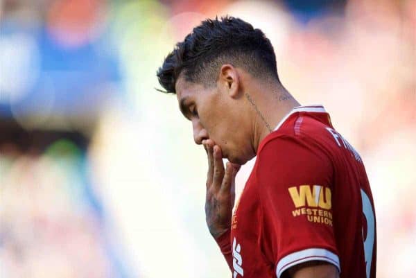 LONDON, ENGLAND - Sunday, May 6, 2018: Liverpool's Roberto Firmino looks dejected as his side lose 1-0 to Chelsea during the FA Premier League match between Chelsea FC and Liverpool FC at Stamford Bridge. (Pic by David Rawcliffe/Propaganda)