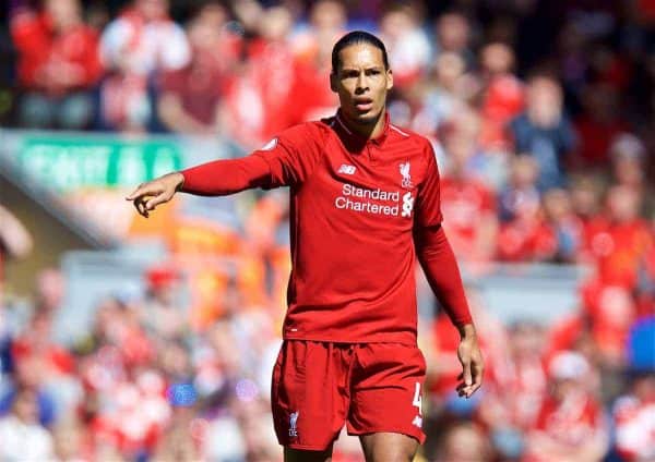 LIVERPOOL, ENGLAND - Sunday, May 13, 2018: Liverpool's Virgil van Dijk during the FA Premier League match between Liverpool FC and Brighton & Hove Albion FC at Anfield. (Pic by David Rawcliffe/Propaganda)