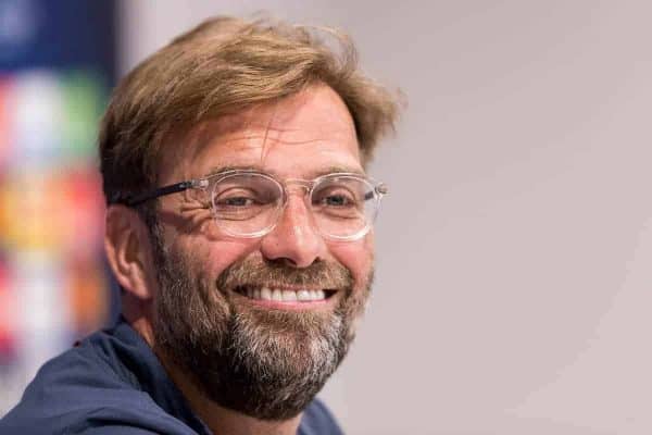 LIVERPOOL, ENGLAND - Monday, May 21, 2018: Liverpool's manager Jürgen Klopp during a press conference at Anfield ahead of the UEFA Champions League Final match between Real Madrid CF and Liverpool FC. (Pic by Paul Greenwood/Propaganda)