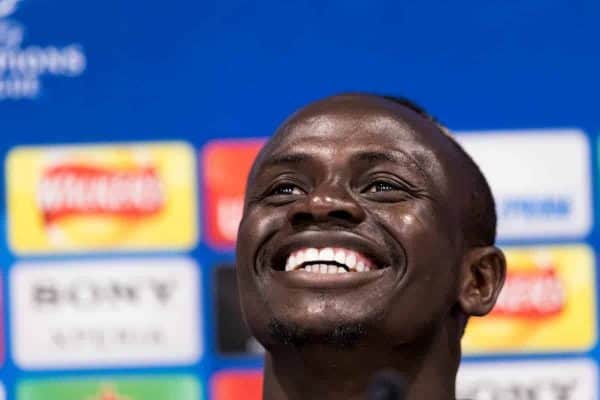 LIVERPOOL, ENGLAND - Monday, May 21, 2018: Liverpool's Sadio Mane during a press conference at Anfield ahead of the UEFA Champions League Final match between Real Madrid CF and Liverpool FC. (Pic by Paul Greenwood/Propaganda)