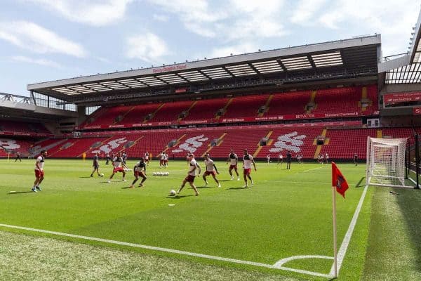 LIVERPOOL, ENGLAND - Monday, May 21, 2018: Liverpool's players during a training session at Anfield ahead of the UEFA Champions League Final match between Real Madrid CF and Liverpool FC. (Pic by Paul Greenwood/Propaganda)