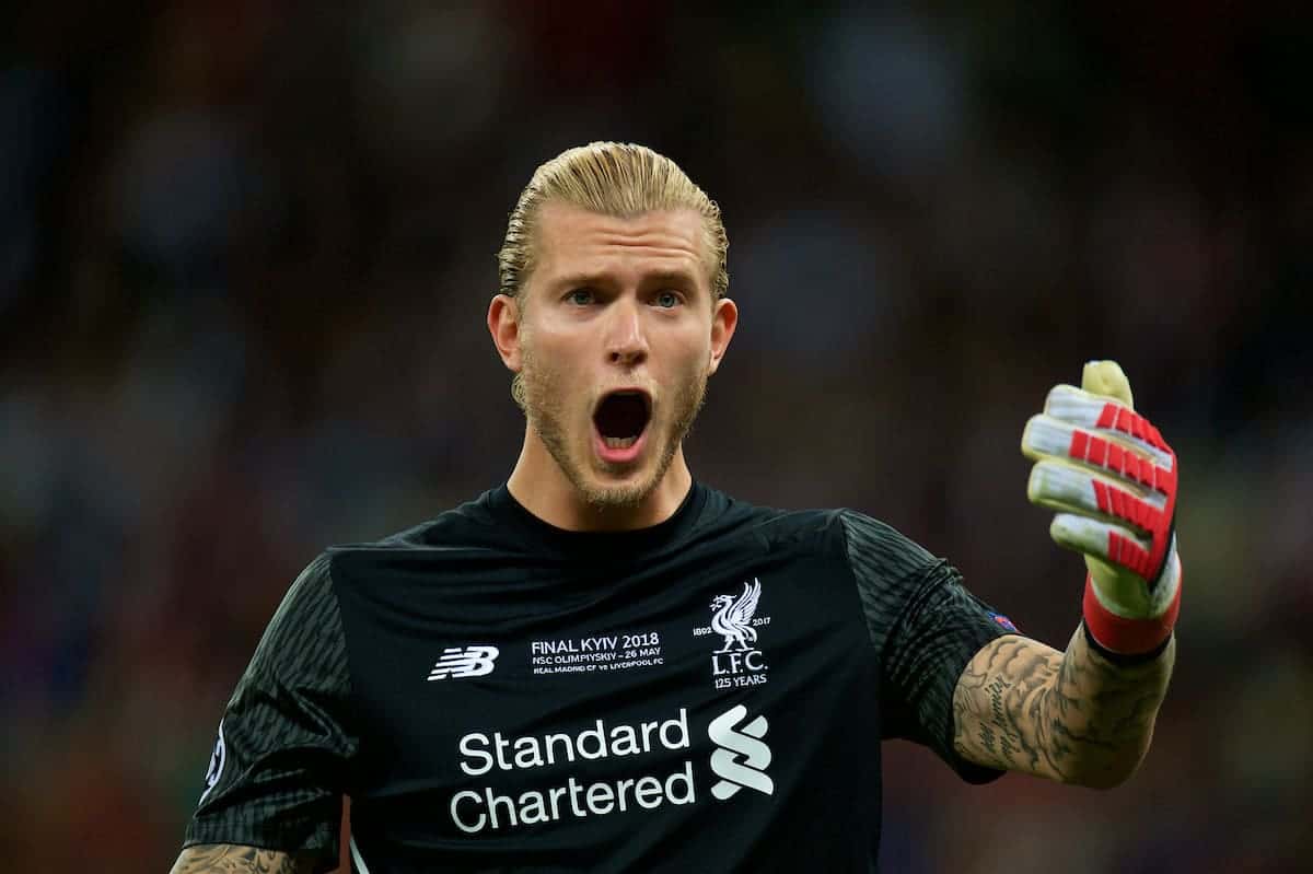 KIEV, UKRAINE - Saturday, May 26, 2018: Liverpool's goalkeeper Loris Karius during the UEFA Champions League Final match between Real Madrid CF and Liverpool FC at the NSC Olimpiyskiy. (Pic by Peter Powell/Propaganda)