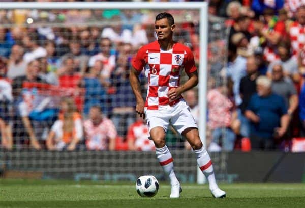 LIVERPOOL, ENGLAND - Sunday, June 3, 2018: Croatia and Liverpool defender Dejan Lovren during an international friendly between Brazil and Croatia at Anfield. (Pic by David Rawcliffe/Propaganda) Dejan Lovren