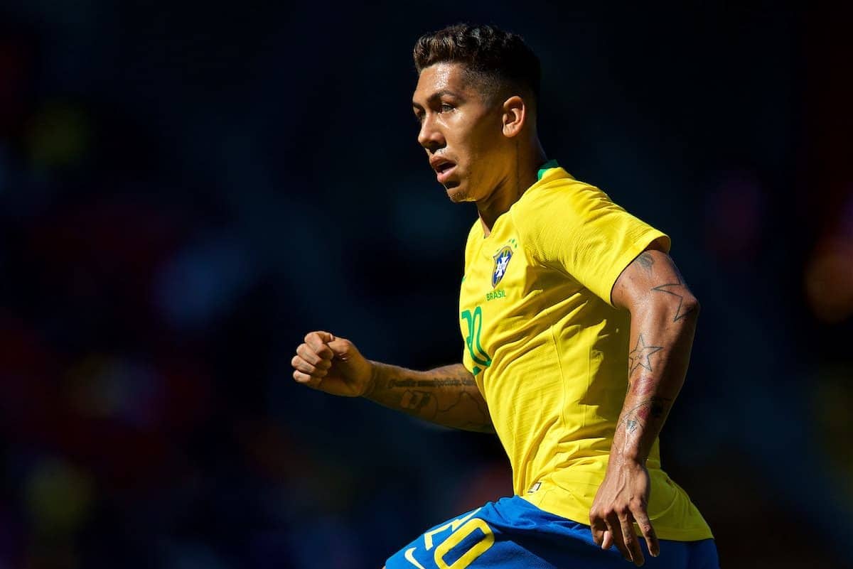 LIVERPOOL, ENGLAND - Sunday, June 3, 2018: Brazil's Roberto Firmino during an international friendly between Brazil and Croatia at Anfield. (Pic by David Rawcliffe/Propaganda)