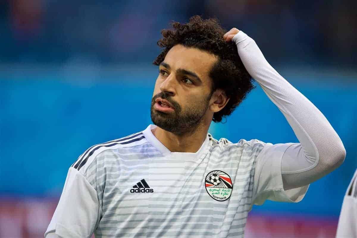 SAINT PETERSBURG, RUSSIA - Sunday, June 17, 2018: Egypt's Mohamed Salah during the pre-match warm-up before the FIFA World Cup Russia 2018 Group A match between Russia and Egypt at the Saint Petersburg Stadium. (Pic by David Rawcliffe/Propaganda)