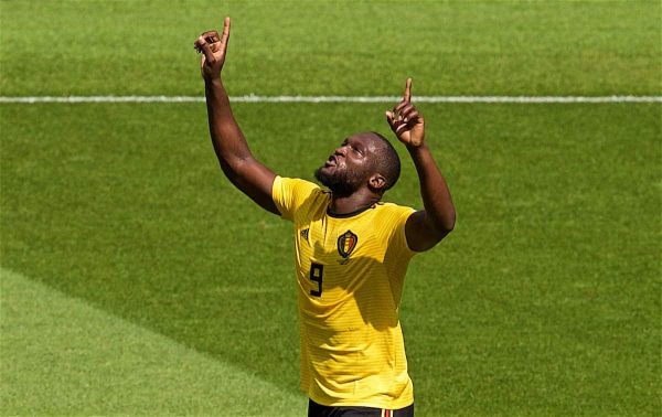 MOSCOW, RUSSIA - Saturday, June 23, 2018: Belgium's Romelu Lukaku celebrates scoring the second goal during the FIFA World Cup Russia 2018 Group G match between Belgium and Tunisia at the Spartak Stadium. (Pic by David Rawcliffe/Propaganda)