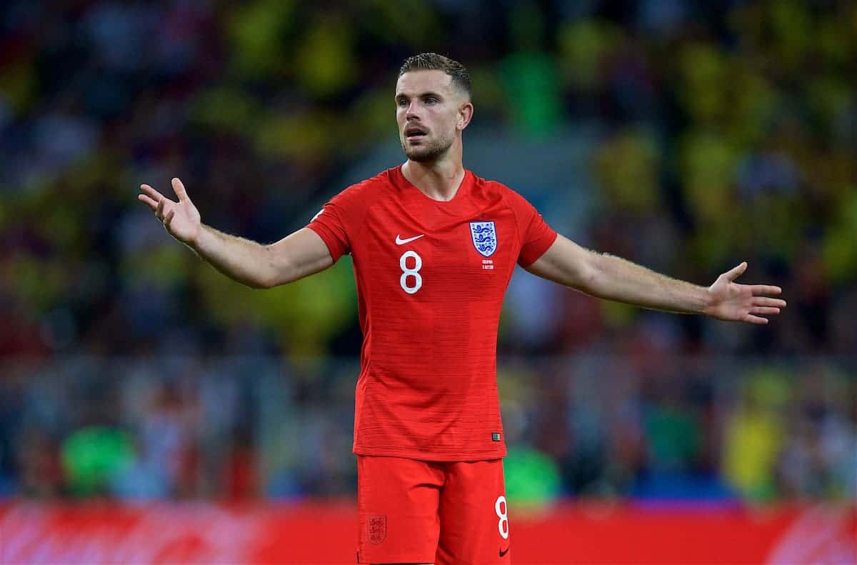 MOSCOW, RUSSIA - Tuesday, July 3, 2018: England's Jordan Henderson during the FIFA World Cup Russia 2018 Round of 16 match between Colombia and England at the Spartak Stadium. (Pic by David Rawcliffe/Propaganda)