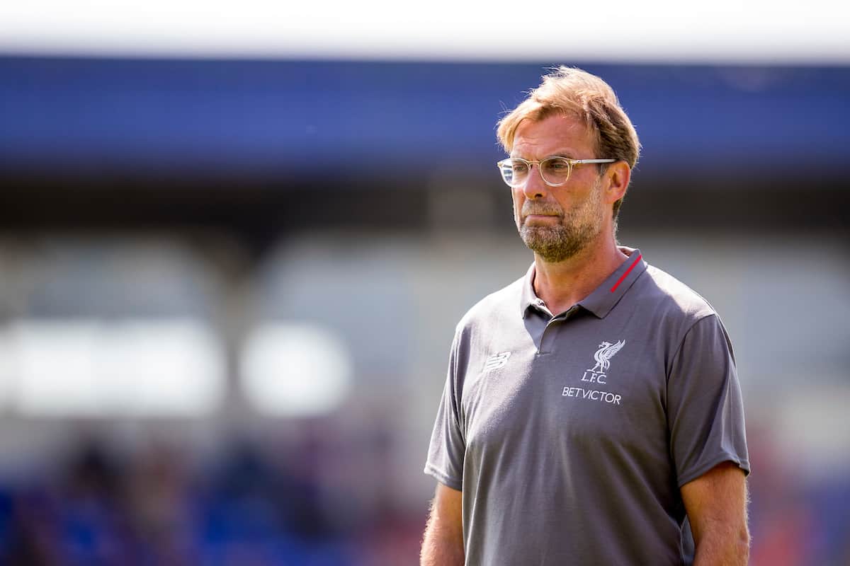 CHESTER, ENGLAND - Saturday, July 7, 2018: Liverpool's manager Jürgen Klopp during a preseason friendly match between Chester FC and Liverpool FC at the Deva Stadium. (Pic by Paul Greenwood/Propaganda)