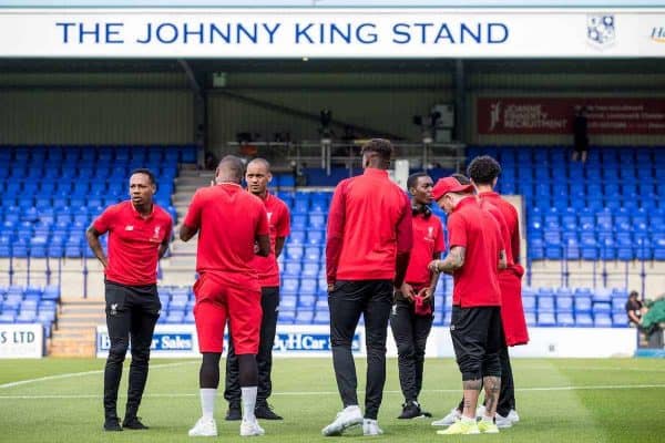 BIRKENHEAD, ENGLAND - Tuesday, July 10, 2018: Liverpool's players inspect the pitch before a preseason friendly match between Tranmere Rovers FC and Liverpool FC at Prenton Park. (Pic by Paul Greenwood/Propaganda)