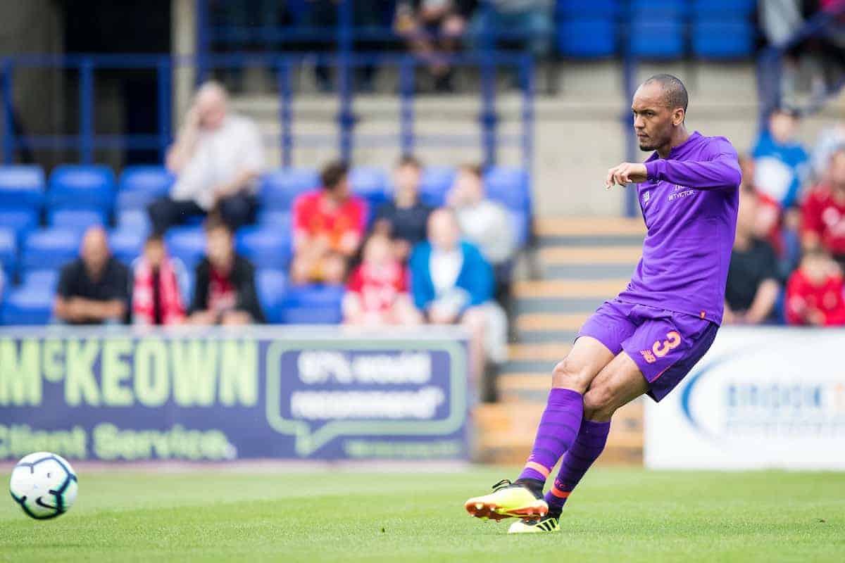 BIRKENHEAD, ENGLAND - Tuesday, July 10, 2018: Liverpool's Fabio Henrique Tavares 'Fabinho' during the pre-match warm-up before a preseason friendly match between Tranmere Rovers FC and Liverpool FC at Prenton Park. (Pic by Paul Greenwood/Propaganda)