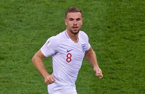 MOSCOW, RUSSIA - Wednesday, July 11, 2018: England's Jordan Henderson during the FIFA World Cup Russia 2018 Semi-Final match between Croatia and England at the Luzhniki Stadium. (Pic by David Rawcliffe/Propaganda)