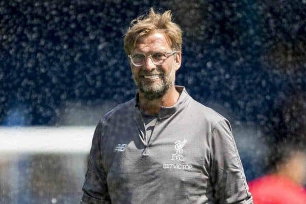 BURY, ENGLAND - Saturday, July 14, 2018: Liverpool's Liverpool Manager J¸rgen Klopp during the pre-match warm-up before a preseason friendly match between Bury FC and Liverpool FC at Gigg Lane. (Pic by Paul Greenwood/Propaganda)