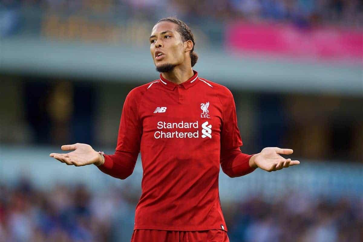 BLACKBURN, ENGLAND - Thursday, July 19, 2018: Liverpool's Virgil van Dijk during a preseason friendly match between Blackburn Rovers FC and Liverpool FC at Ewood Park. (Pic by David Rawcliffe/Propaganda)