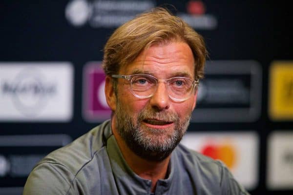 CHARLOTTE, USA - Saturday, July 21, 2018: Liverpool's manager Jürgen Klopp during a press conference at the Bank of America Stadium ahead of a preseason International Champions Cup match between Borussia Dortmund and Liverpool FC. (Pic by David Rawcliffe/Propaganda)