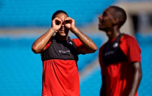 CHARLOTTE, USA - Saturday, July 21, 2018: Liverpool's Virgil van Dijk during a training session at the Bank of America Stadium ahead of a preseason International Champions Cup match between Borussia Dortmund and Liverpool FC. (Pic by David Rawcliffe/Propaganda)