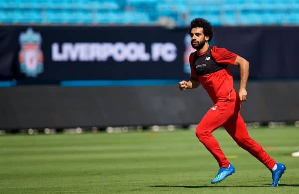 CHARLOTTE, USA - Saturday, July 21, 2018: Liverpool's Mohamed Salah during a training session at the Bank of America Stadium ahead of a preseason International Champions Cup match between Borussia Dortmund and Liverpool FC. (Pic by David Rawcliffe/Propaganda)