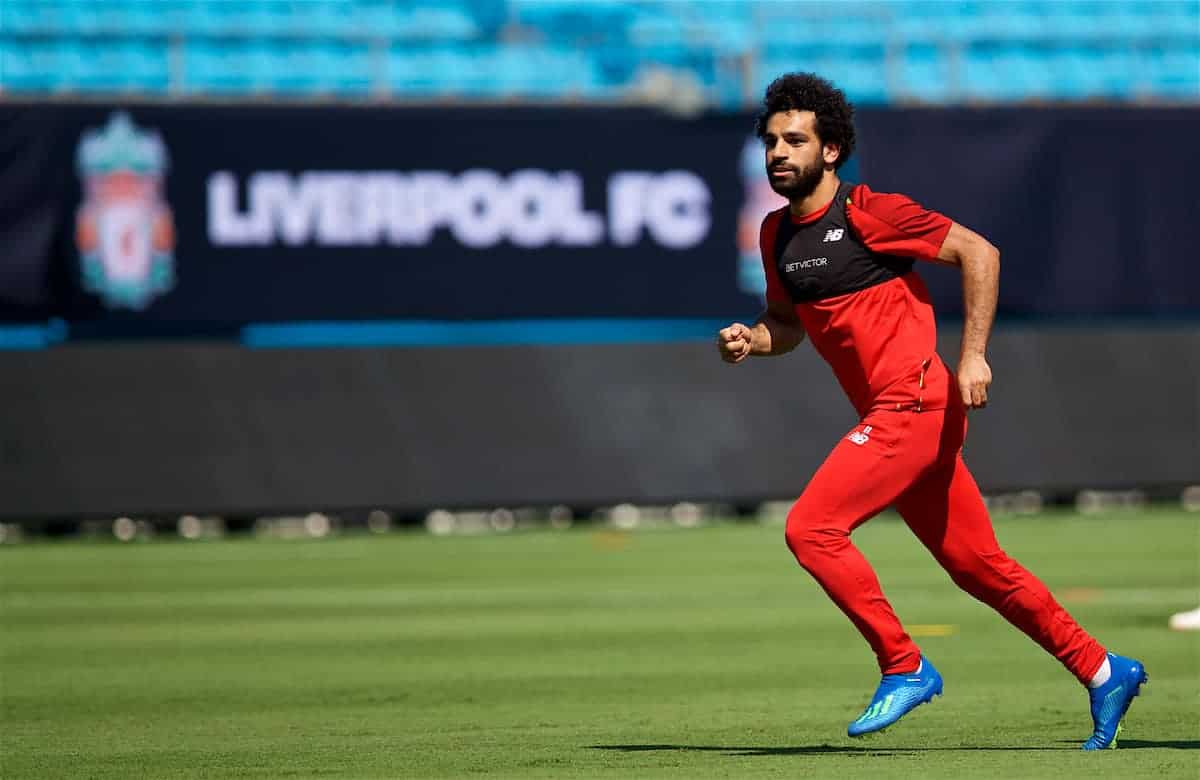 CHARLOTTE, USA - Saturday, July 21, 2018: Liverpool's Mohamed Salah during a training session at the Bank of America Stadium ahead of a preseason International Champions Cup match between Borussia Dortmund and Liverpool FC. (Pic by David Rawcliffe/Propaganda)