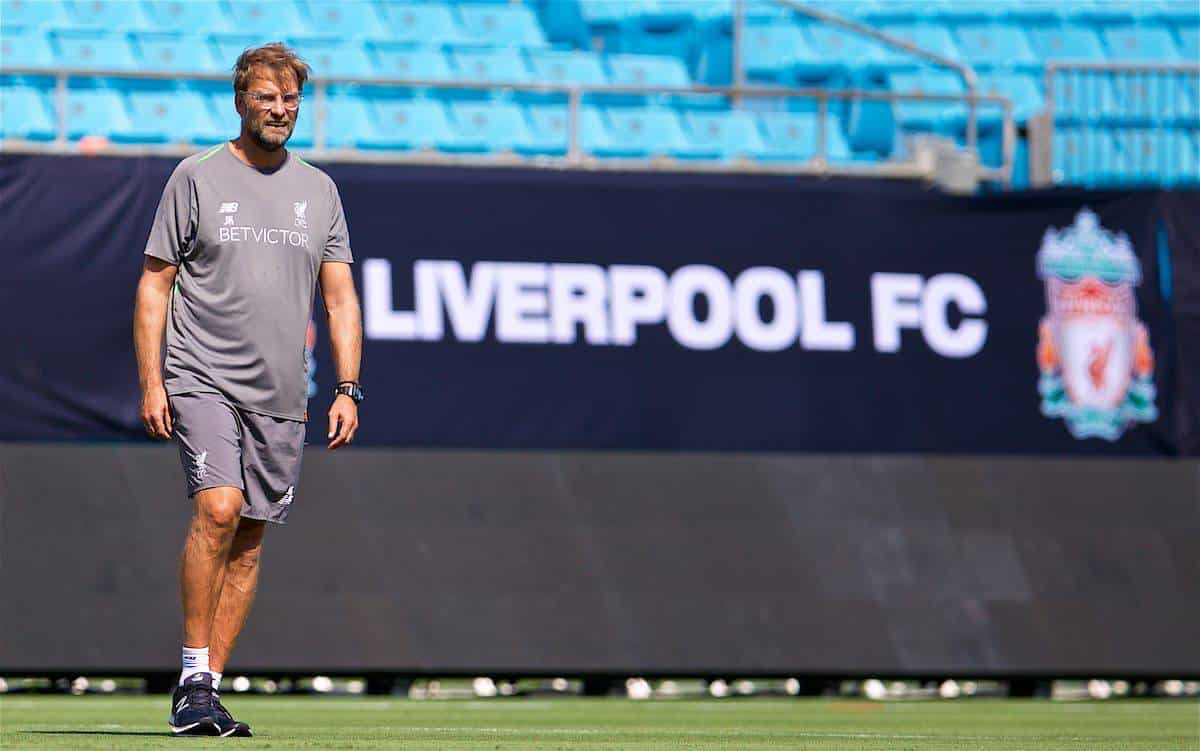 CHARLOTTE, USA - Saturday, July 21, 2018: Liverpool's manager Jürgen Klopp during a training session at the Bank of America Stadium ahead of a preseason International Champions Cup match between Borussia Dortmund and Liverpool FC. (Pic by David Rawcliffe/Propaganda)