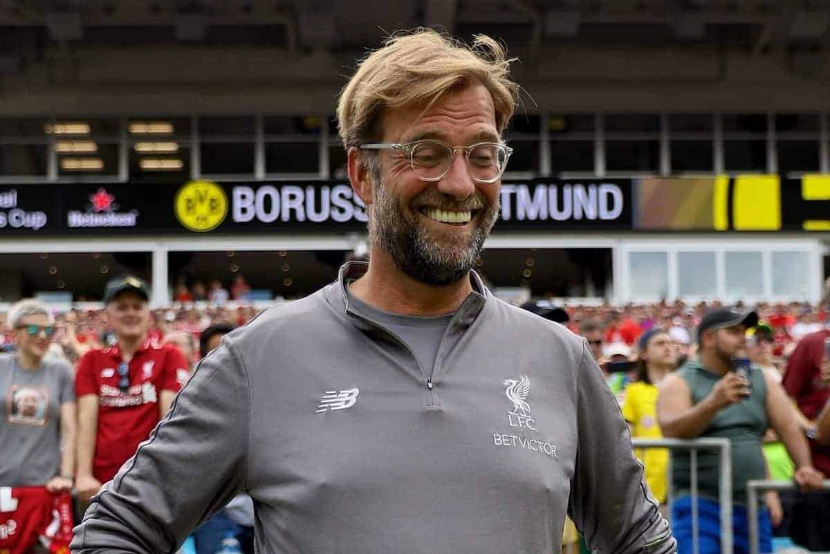 CHARLOTTE, USA - Sunday, July 22, 2018: Liverpool's manager J¸rgen Klopp before a preseason International Champions Cup match between Borussia Dortmund and Liverpool FC at the Bank of America Stadium. (Pic by David Rawcliffe/Propaganda)