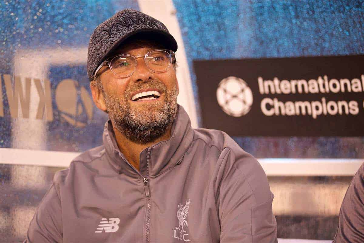 NEW JERSEY, USA - Wednesday, July 25, 2018: Liverpool's manager Jürgen Klopp before a preseason International Champions Cup match between Manchester City FC and Liverpool FC at the Met Life Stadium. (Pic by David Rawcliffe/Propaganda)