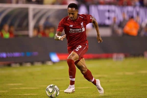 NEW JERSEY, USA - Wednesday, July 25, 2018: Liverpool's Nathaniel Clyne during a preseason International Champions Cup match between Manchester City FC and Liverpool FC at the Met Life Stadium. (Pic by David Rawcliffe/Propaganda)