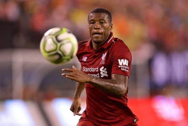 NEW JERSEY, USA - Wednesday, July 25, 2018: Liverpool's Georginio Wijnaldum during a preseason International Champions Cup match between Manchester City FC and Liverpool FC at the Met Life Stadium. (Pic by David Rawcliffe/Propaganda)NEW JERSEY, USA - Wednesday, July 25, 2018: Liverpool's Georginio Wijnaldum during a preseason International Champions Cup match between Manchester City FC and Liverpool FC at the Met Life Stadium. (Pic by David Rawcliffe/Propaganda)