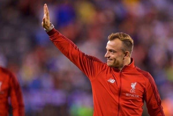 NEW JERSEY, USA - Wednesday, July 25, 2018: Liverpool's new signing Xherdan Shaqiri after a preseason International Champions Cup match between Manchester City FC and Liverpool FC at the Met Life Stadium. (Pic by David Rawcliffe/Propaganda)