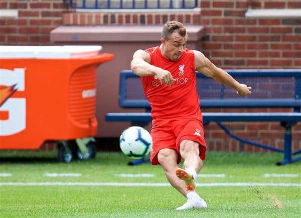 ANN ARBOR, USA - Friday, July 27, 2018: Liverpool's new signing Xherdan Shaqiri during a training session ahead of the preseason International Champions Cup match between Manchester United FC and Liverpool FC at the Michigan Stadium. (Pic by David Rawcliffe/Propaganda)