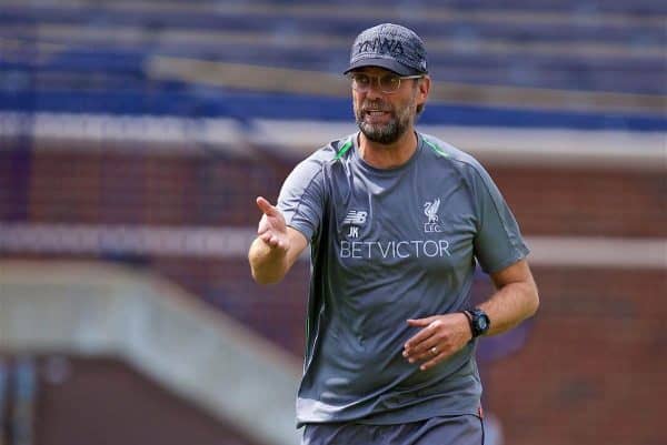 ANN ARBOR, USA - Friday, July 27, 2018: Liverpool's manager Jürgen Klopp during a training session ahead of the preseason International Champions Cup match between Manchester United FC and Liverpool FC at the Michigan Stadium. (Pic by David Rawcliffe/Propaganda)