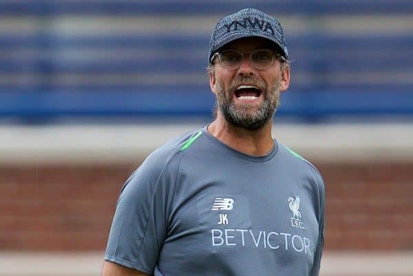 ANN ARBOR, USA - Friday, July 27, 2018: Liverpool's manager J¸rgen Klopp during a training session ahead of the preseason International Champions Cup match between Manchester United FC and Liverpool FC at the Michigan Stadium. (Pic by David Rawcliffe/Propaganda)