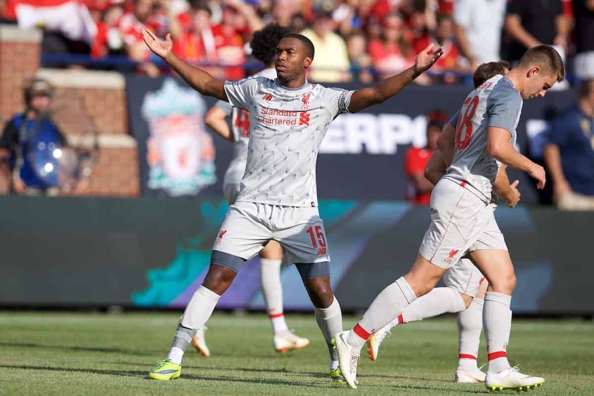 ANN ARBOR, USA - Saturday, July 28, 2018: Liverpool's Daniel Sturridge scores the second goal during the preseason International Champions Cup match between Manchester United and Liverpool FC at the Michigan Stadium. (Pic by David Rawcliffe/Propaganda)