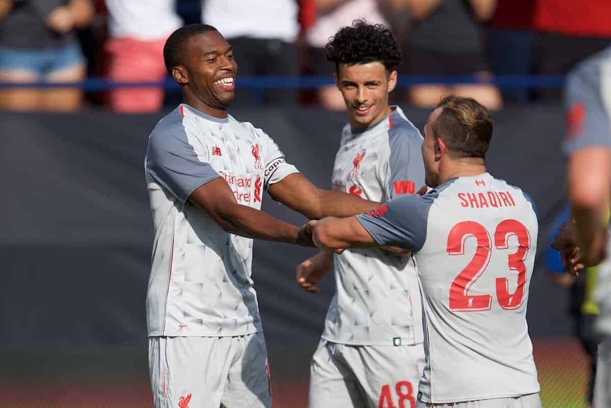 ANN ARBOR, USA - Saturday, July 28, 2018: Liverpool's Daniel Sturridge scores the second goal during the preseason International Champions Cup match between Manchester United and Liverpool FC at the Michigan Stadium. (Pic by David Rawcliffe/Propaganda)