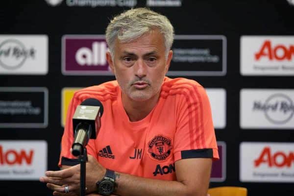 ANN ARBOR, USA - Saturday, July 28, 2018: Manchester United's manager Jose Mourinho during the a post-match press conference following a preseason International Champions Cup match between Manchester United and Liverpool FC at the Michigan Stadium. Liverpool won 4-1. (Pic by David Rawcliffe/Propaganda)